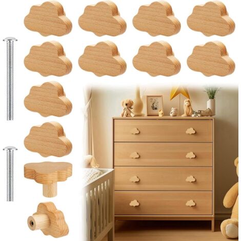Poignées de coiffeuse - Lot de 12 poignées de tiroir en bois de hêtre, en forme de nuage, pour armoires et meubles (1/5)