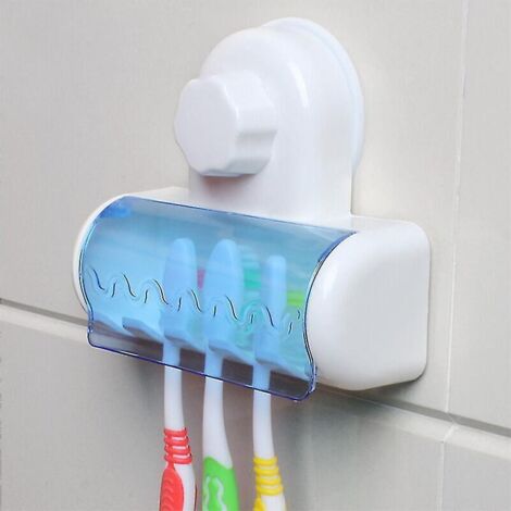 Porte-brosse à dents à ventouse magique : kit d’accessoires de salle de bain mural (avec couvercle anti-poussière, sans perçage ni clouage, durable et stable) (1/4)
