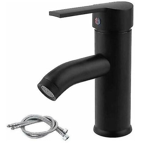 Robinet de lavabo, mitigeur eau chaude/eau froide en acier inoxydable pour lavabo ou évier, lave-mains, réglage eau chaude/eau froide - Noir (1/5)