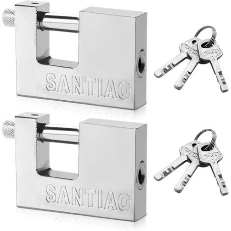 Lot de cadenas de sécurité ultra-résistants en acier inoxydable massif - 67 x 50 mm - Cadenas rectangulaires monoblocs avec 3 clés pour entrepôts et garages