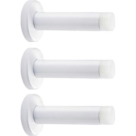 Butée de porte en acier inoxydable avec embout en caoutchouc, protection de porte murale, blanche, lot de 3 butées de porte de 8,9 cm (3,5 pouces). (1/5)