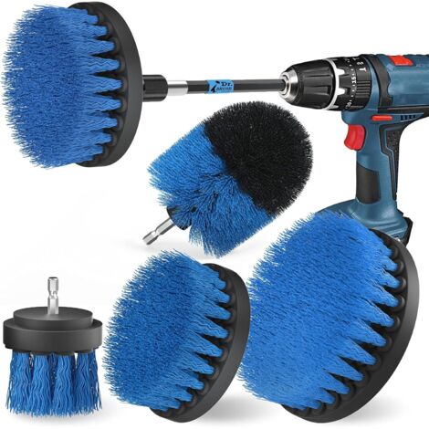 Kit de brosses pour perceuse, 5 pièces, brosse de nettoyage puissante pour jantes, carrelage, cuisine, sols, voiture, baignoire, bleu (PERCEUSE NON INCLUSE)
