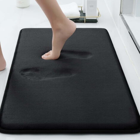 Tapis de bain en mousse à mémoire de forme, absorbant et antidérapant, doux et lavable, 40 x 60 cm, noir (1/5)