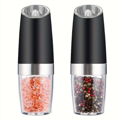 Moulin à sel et poivre électrique en acier inoxydable (2 pièces), utilisation à une main, finesse de mouture réglable, lumière LED, fonctionne sur piles.