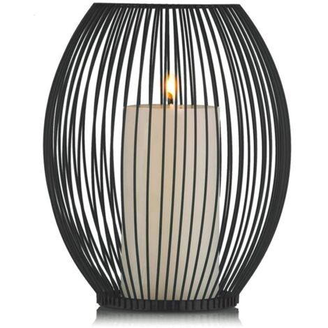 Porte-bougies d'extérieur décoratif en fil de fer noir, bougeoir ouragan, porte-bougies cage pour bougies piliers