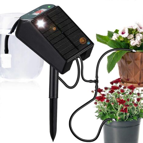 Système d'irrigation automatique solaire – Kit d'arrosage goutte à goutte solaire avec minuterie pour 15 plantes en pot