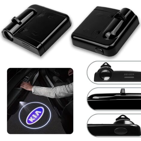 Lot de 2 projecteurs de logo pour portières KIA, éclairage LED HD sans fil avec logo et effet d'ombre.