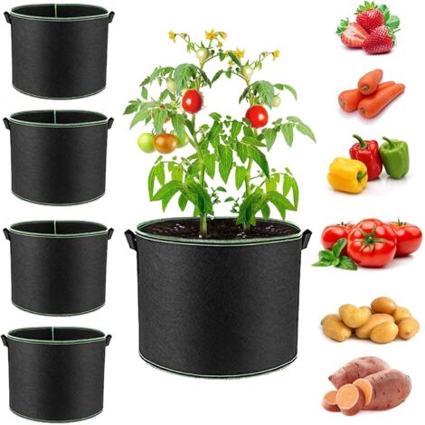 Lot de 5 sacs de plantation pour pommes de terre avec poignées, en feutre non tissé, d'une capacité de plusieurs gallons, pour fleurs et tomates. (1/5)