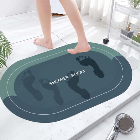 Tapis de bain ovale, ultra-doux et absorbant, 40 x 60 cm, lavable et à séchage rapide, pour salle de bain, baignoire et douche, antidérapant. (1/5)