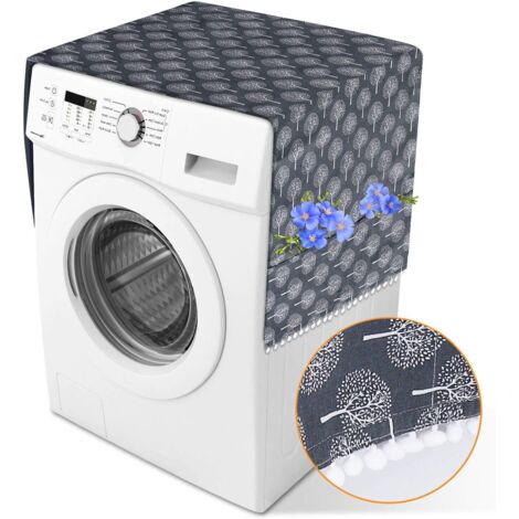 Housse de protection, housse anti-poussière polyvalente, housse de protection avec poches de rangement latérales pour réfrigérateur/lave-linge à une porte (petit arbre sur fond noir) (1/5)
