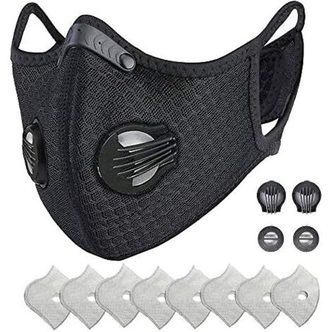 Anti-Poussière, M de Protection Anti-Pollution, M avec 8 Filtres à Charbon Actif Supplémentaires, Lavable, pour Les Sports en Extérieur, Le Cyclisme et la Course - Noir