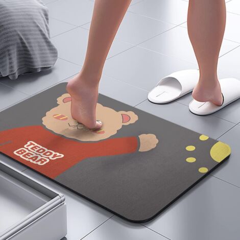 Tapis de bain antidérapant, lavable en machine, absorbant et doux (40 x 60 cm, motif ours brun) (1/5)