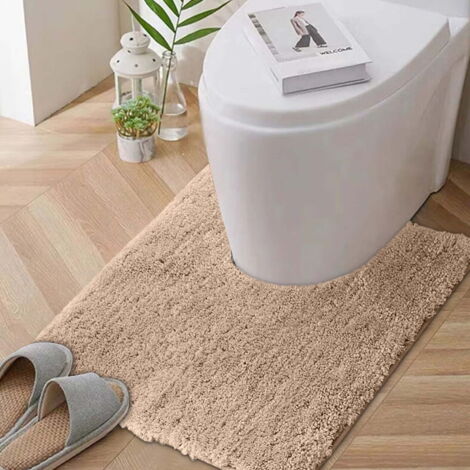 Tapis de toilette en forme de U, 50 x 50 cm, ultra-doux et absorbant, à séchage rapide et antidérapant, lavable en machine, beige. (1/4)