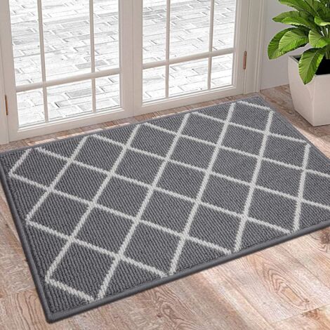 Tapis de porte antidérapant, lavable, retenant la saleté, pour l'extérieur et l'intérieur - 50 x 80 cm, gris diamant (1/5)