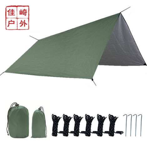 Bâche Imperméable pour Hamac, 3 m x 3 m, avec Œillets, 6 Piquets et 6 Cordes. Protection contre la Pluie et le Soleil. Tapis de Sol pour Hamac et Tente, Idéal pour le Camping en Plein Air.
