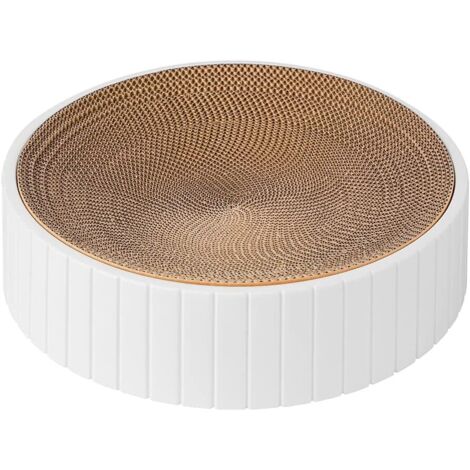 Griffoir pour Chat, 2 en 1, Double Face, en Carton avec Herbe à Chat - Griffoir Rond pour Chatons et Chats Adultes, Blanc (1/5)