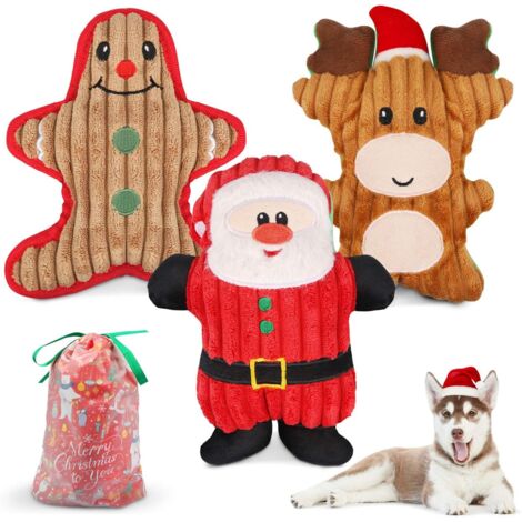 Peluche de Noël Interactive Dog Squeaky Toys Cadeau de Noël pour Petit Moyen Grand Animal inclus Ginger Man Reindeer Santa Claus, 3 Pcs Set (1/5)