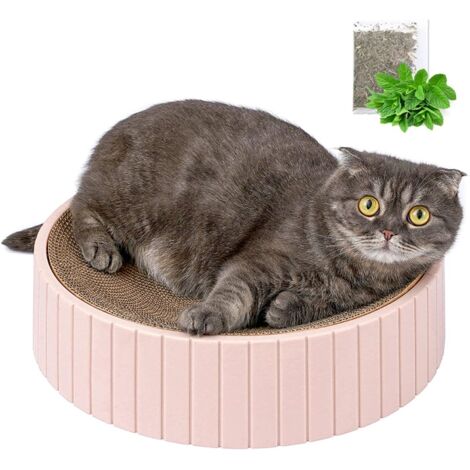 Griffoir pour Chat, 2 en 1, Double Face, en Carton avec Herbe à Chat - Griffoir Rond pour Chatons et Chats Adultes, Rose (1/5)