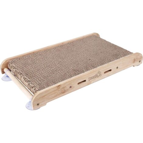 Griffoir pour Chat avec Herbe à Chat, Tapis à Griffer en Carton, Support en Bambou et 4 Ventouses Transparentes Antidérapantes (43245cm) (1/5)