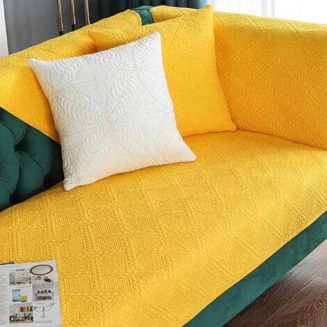 Couverture pour canapé d'angle avec protection pour animaux, housse de canapé d'angle en jacquard, housse de canapé réversible antidérapante - Jaune 110 x 110 cm (1/5)