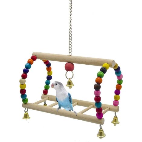 Accessoire pour Cage à Perruches, Jouet pour Perruche, Accessoire pour Perroquet, Échelle en Bois pour Oiseaux, Jouet à Frotter, Balançoire pour Perruche