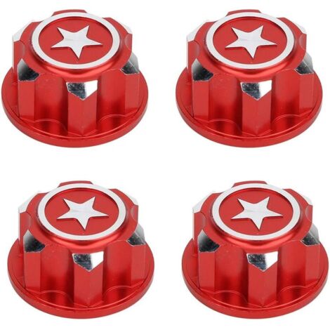 Écrou de Roue hexagonale RC, 4 pièces en métal 17mm écrous de Montage de Roue hexagonaux compatibles avec la Voiture RC X-MAXX Summit Traxxas(Rouge) (1/5)