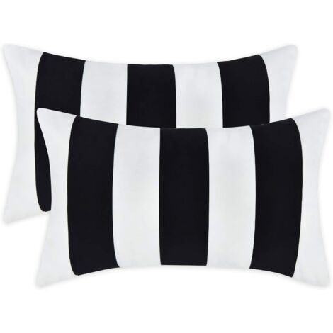 Taie d'oreiller 30x50cm, lot de 2 taies d'oreiller rayées, rembourrage doux, pour canapé et chambre à coucher, noir et blanc (garniture non incluse) (1/5)
