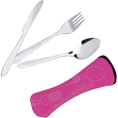 Couverts de Camping Couverts en Acier Inoxydable [Couteau, Fourchette, cuillère] avec Sac en néoprène Idéal pour Les Voyages et Le Camping (Lot de 3)