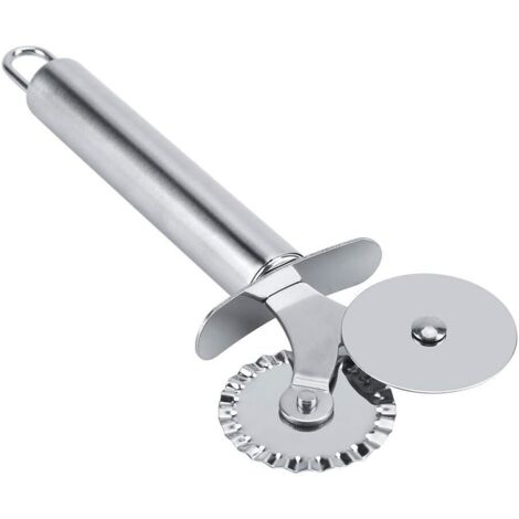 Couteau à pizza multifonction en acier inoxydable à deux roues, couteau à gâteau de sécurité pour cuisiniers à la maison (1/5)
