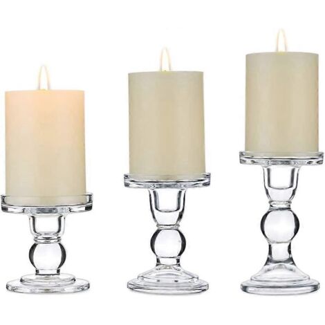 Ensemble de 3 bougeoirs en verre transparent, 2 bougeoirs