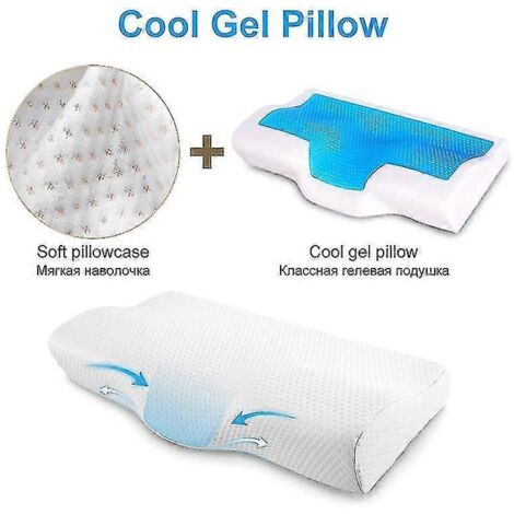 Oreiller sans gel, en mousse à mémoire de forme orthopédique, à rebond lent, gel doux et rafraîchissant, pour un confort optimal, 60 x 35 x 12 cm (1/5)