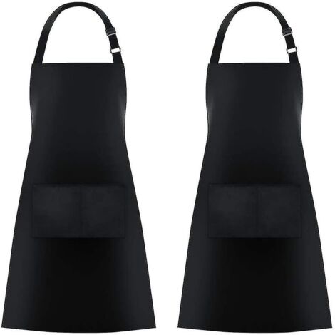 Lot de 2 bavoirs à 2 poches, tabliers de cuisine pour femmes et hommes, noir (1/5)