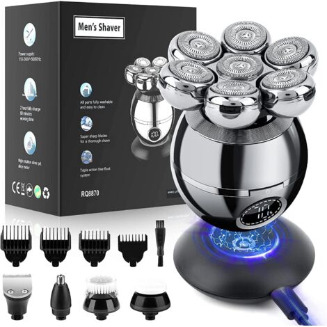 Rasoir Électrique Homme 6 en 1, Rechargeable 7D Flottant, Sec ou Humide, pour Visage et Crâne, Cadeau Fête des Pères (1/5)