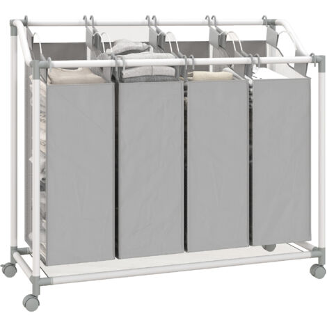 Wäschekorb mit 4 Fächer 160 L Wäschesammler mit Rädern, herausnehmbarer Wäschesack, 97 x 38 x 81 cm, Grau (1/5)