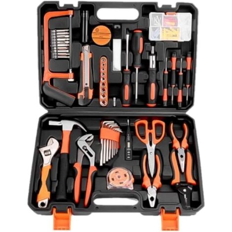 Jeu d’outils ménagers kit d’outils de réparation essentiels pour la maison avec boîte à outils en plastique idéal pour les étudiants universitaires les familles etc