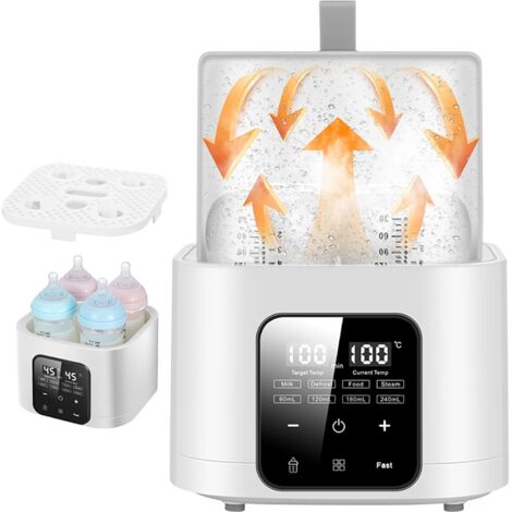 Chauffe-biberon 3 en 1, décongèle le lait maternel congelé, affichage LED, veilleuse, stérilisation à la vapeur, température réglable (blanc).