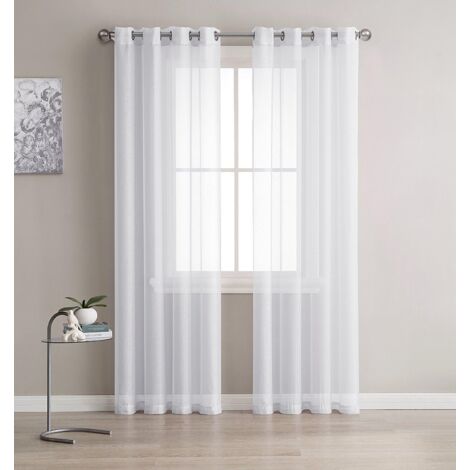 Pair of White Color Extra Long Length 54 x 120 Inch Faux Linen Sheer Living Room Curtains. Grommet Window Panels Also Look Great in Kitchen, Dining, Boys or Girls Bedroom. KAR 54” x 120” White (1/4)