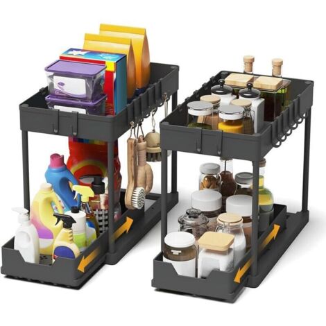 Ensemble de 2 rangements sous évier - Organisateur coulissant pour tiroir sous évier - Rangement et organisation de cuisine