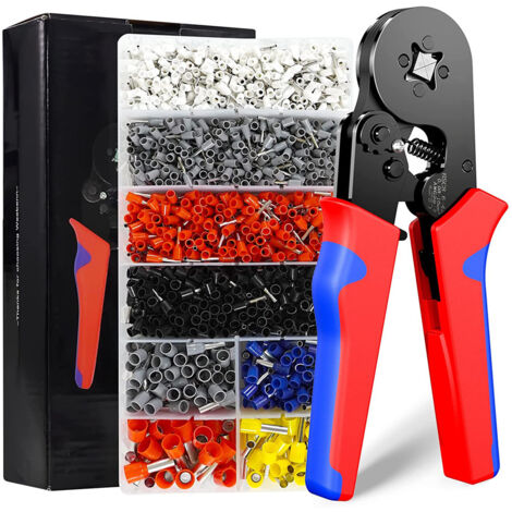 Pince à sertir cosse 0,08 à 16 mm² – Alliage fer-nickel résistant à la rouille – Poignée ergonomique antidérapante – 1800 embouts inclus