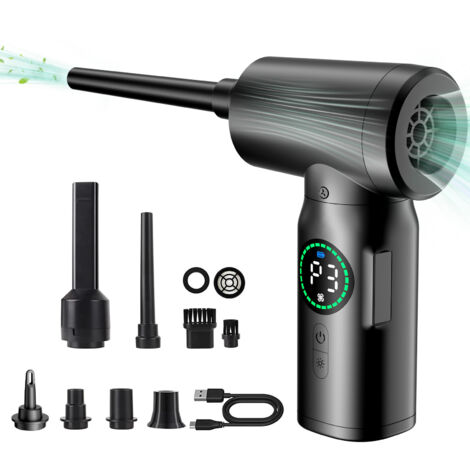 Souffleur air comprimé 100000 tr/min – 3 vitesses – Batterie 7500 mAh – Jusqu'à 50 min d'autonomie – Accessoires pour claviers et espaces confinés
