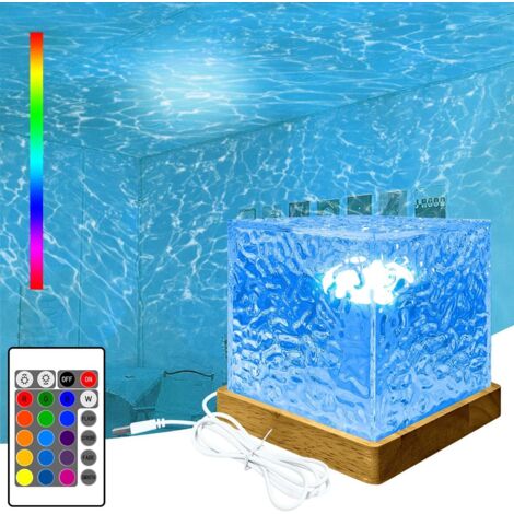 Lampe à vagues 16 couleurs – Projection de plafond dynamique – Coque acrylique et socle en bois – Télécommande incluse pour ambiance personnalisée