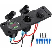 Prise USB 12v Encastrable,Prise Allume Cigare 12v,Qc 3.0 12V Double Chargeur USB,Panneau de Prise Allume-Cigare,Interrupteur à Bascule Lumineux pour Bateaux, Remorques,Voitures,Bus,Noir