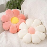 Ensemble de 2 coussins décoratifs à motifs de fleurs, roses et blancs, en forme de marguerites, moelleux, pour chambre, canapé ou chaise.