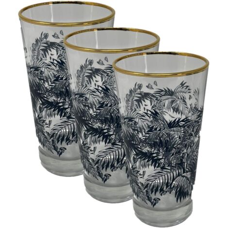 Lot de 3 verres Bacardi Highball - Bord doré - Design palmier - 37 cl