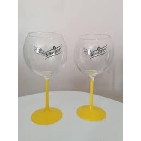 Lot de 2 verres ballon cocktail - 47 cl - Pied jaune - Modèle Schweppes - Neufs