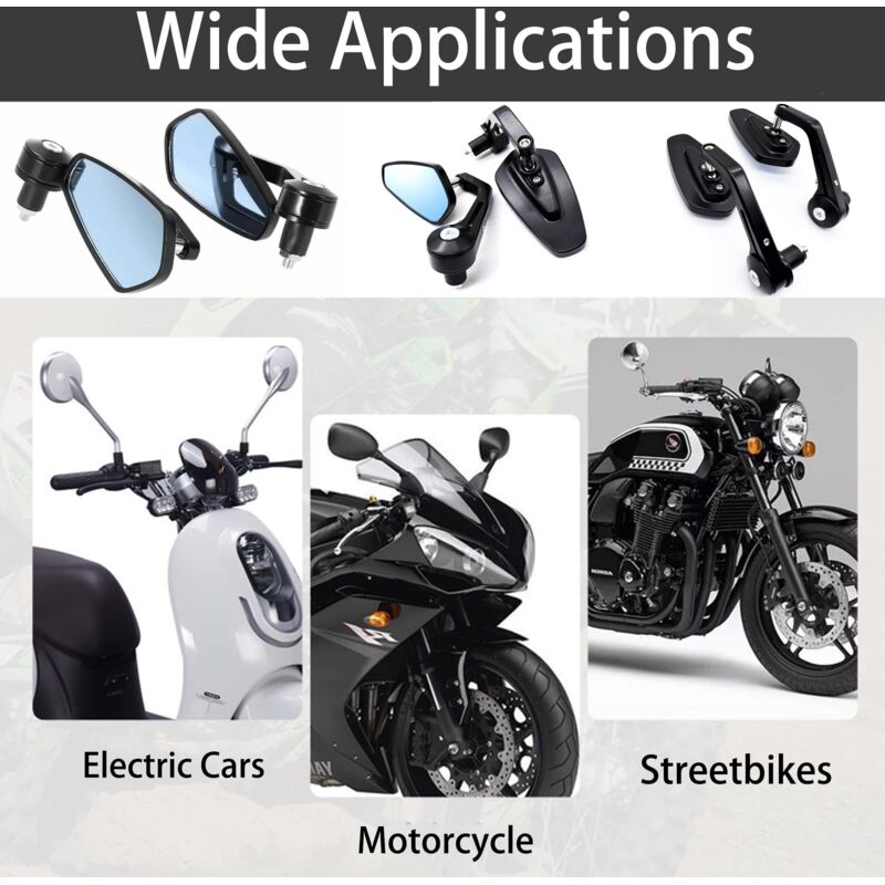 Rétroviseurs Moto 7/8" Universels - Convexes Anti-Éblouissants - Aluminium - Réglables 360° Pour Guidon Creux