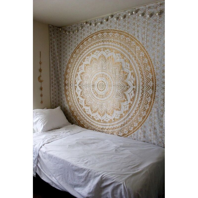 Yugarlibi Tapisserie murale Mandala - Indien/bohème - Hippie - Décoration murale - Motif lotus rose - Esthétique - Pour chambre, dortoir, 150 x 130 cm