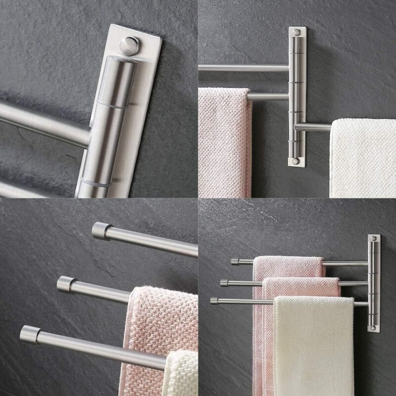 Porte-Serviettes Pivotant Mural 3 Bras – Barre Rotative 360° Acier Inoxydable, Anti-Rouille, Pour Salle De Bain Moderne