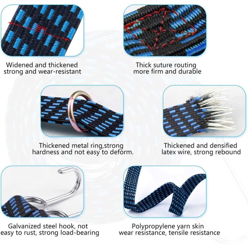 Lot 4 Tendeurs Élastiques 60 Cm Avec Crochets - Sandows Robustes 8 Mm Pour Bagages, Moto, Camping, Bâches, Fixation Charge (Noir)
