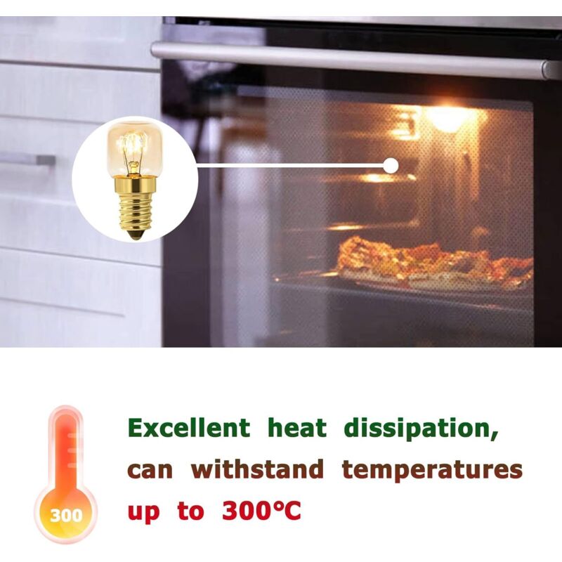 Ampoules E14 Pour Four 15W 300°C - Lot De 2 Ampoules Halogènes Blanc Chaud 2700K Compatibles Neff, Siemens, Bosch, Whirlpool, Philips